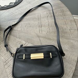 Ted Baker Black Leather Crossbody Bag with Gold Accent Plaque